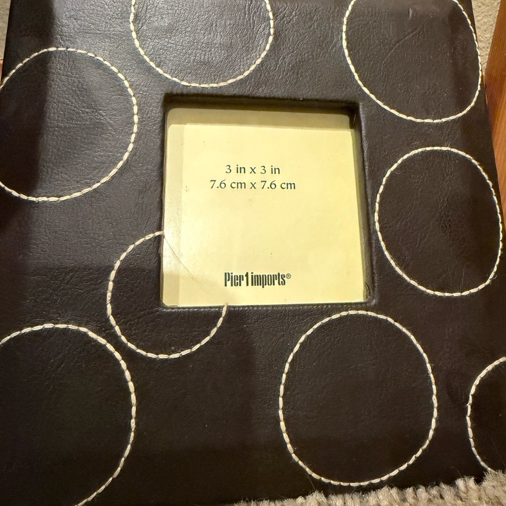 Pier 1 Brown Frame with Cream Stitched Circles for 3x3 Photos